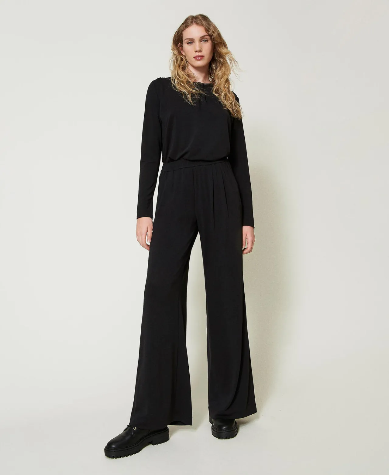Pantalons Larges Et Palazzo*TWINSET Milano Pantalon Palazzo En Jersey Crêpé Noir