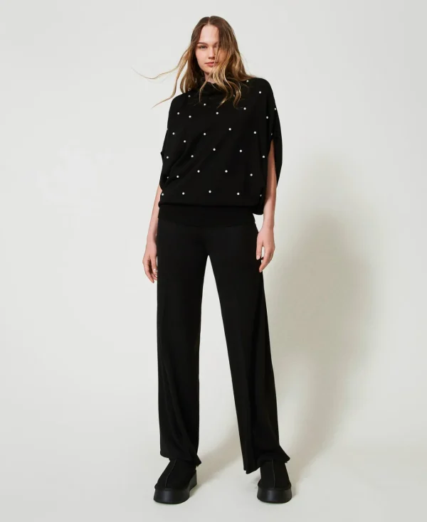 Pantalons Larges Et Palazzo*TWINSET Milano Pantalon Palazzo En Laine Mélangée Noir
