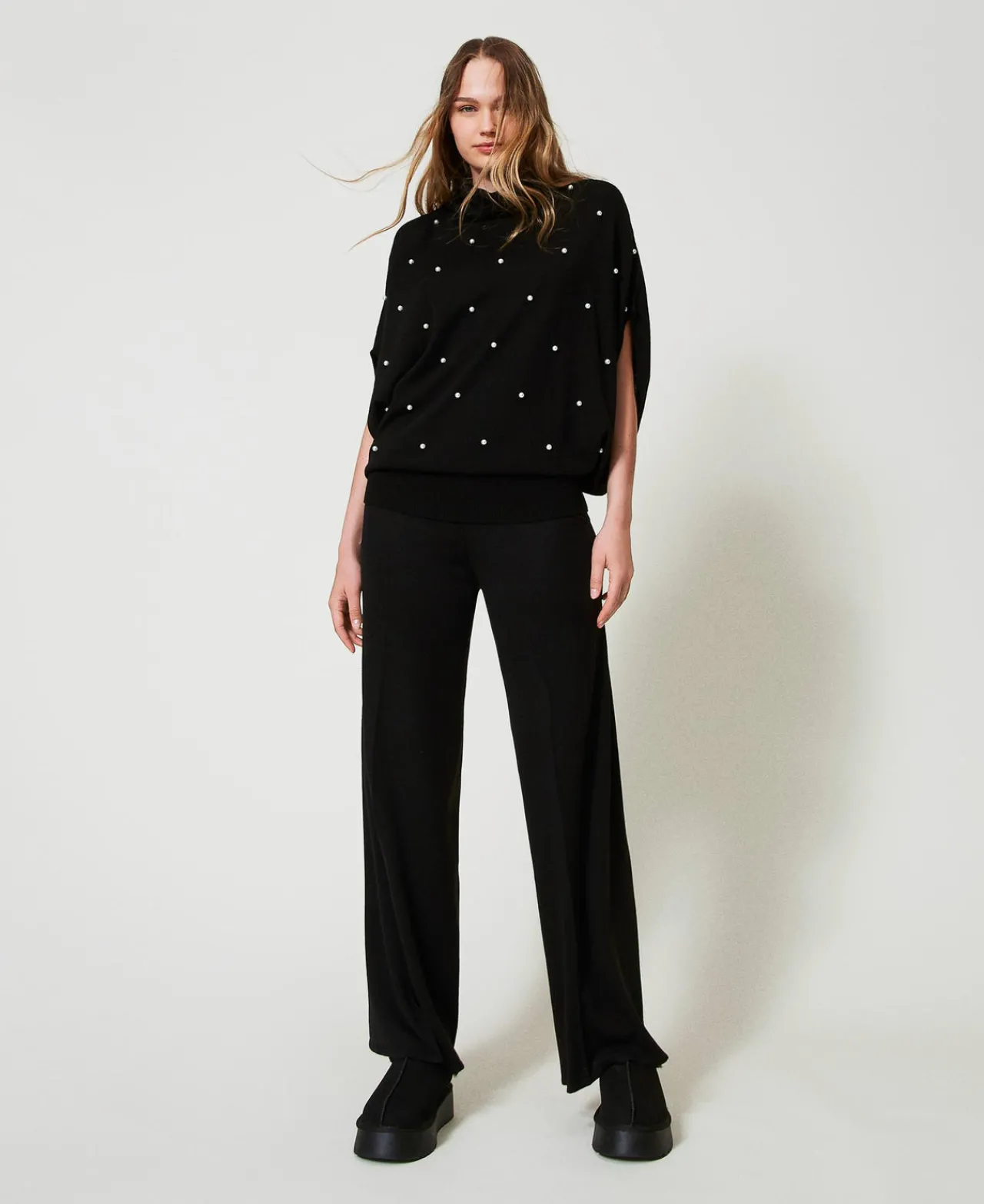 Pantalons Larges Et Palazzo*TWINSET Milano Pantalon Palazzo En Laine Mélangée Noir