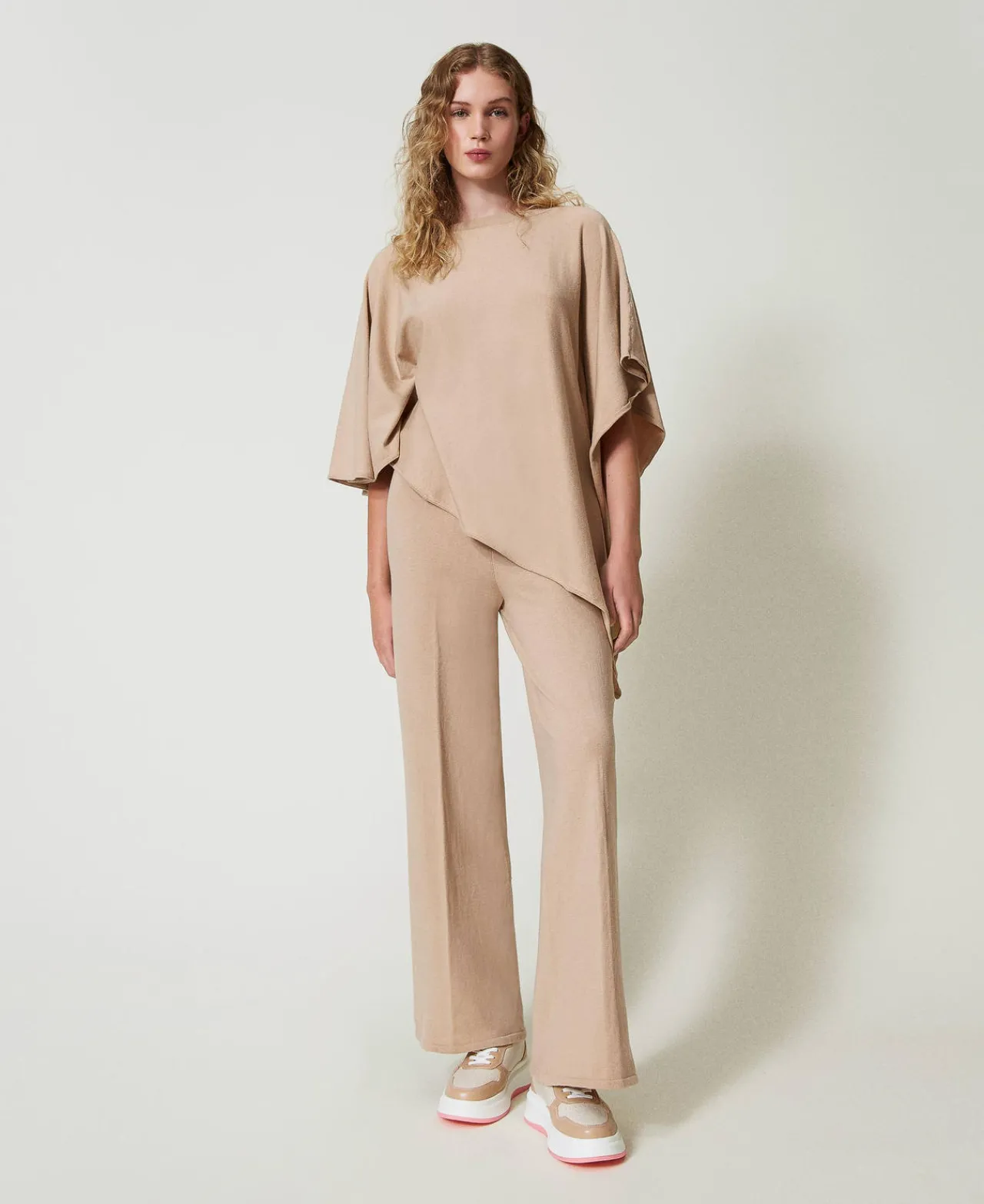 Pantalons Larges Et Palazzo*TWINSET Milano Pantalon Palazzo En Maille Wonder Beige