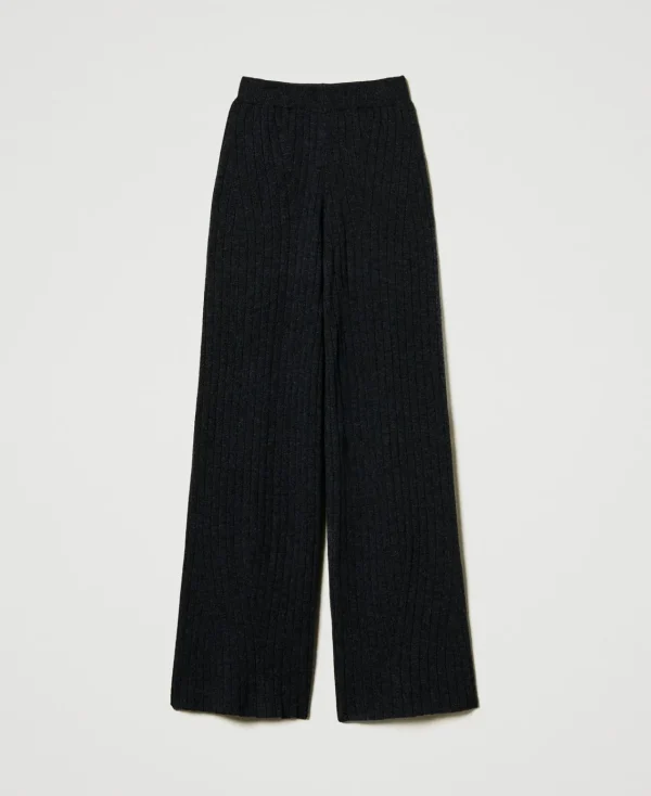 Pantalons Larges Et Palazzo*TWINSET Milano Pantalon Palazzo En Maille De Laine Mélangée Gris Anthracite Chiné