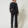 Pantalons Larges Et Palazzo*TWINSET Milano Pantalon Palazzo En Maille De Laine Mélangée Gris Anthracite Chiné