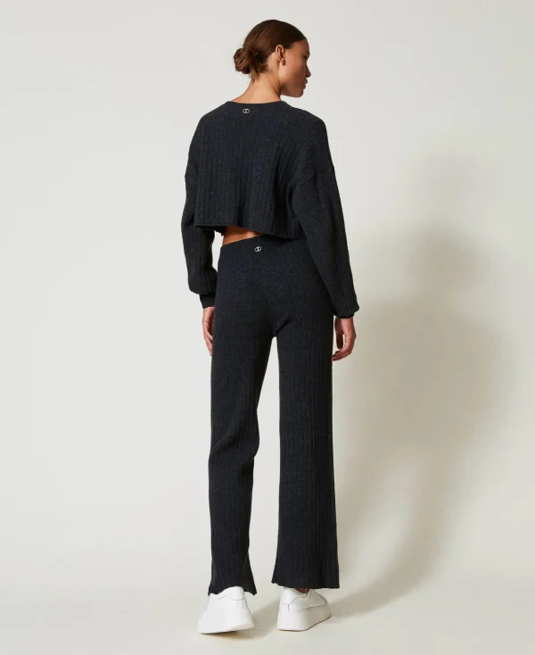 Pantalons Larges Et Palazzo*TWINSET Milano Pantalon Palazzo En Maille De Laine Mélangée Gris Anthracite Chiné