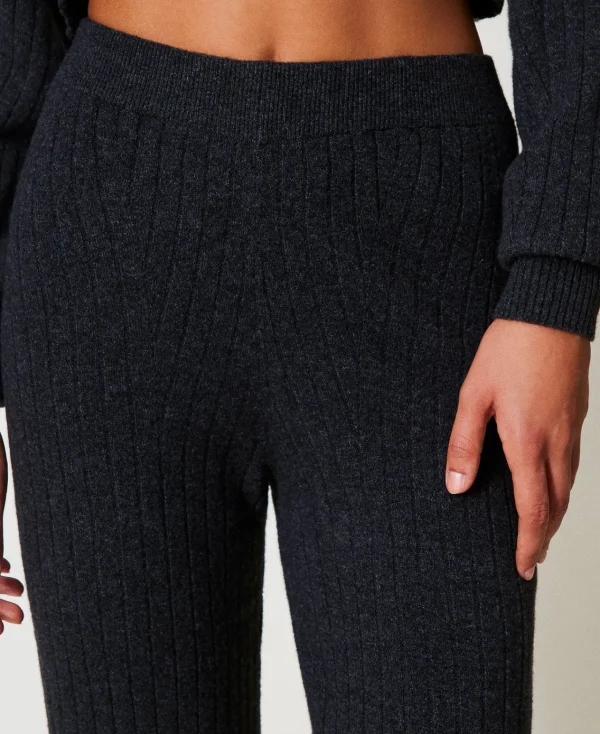 Pantalons Larges Et Palazzo*TWINSET Milano Pantalon Palazzo En Maille De Laine Mélangée Gris Anthracite Chiné