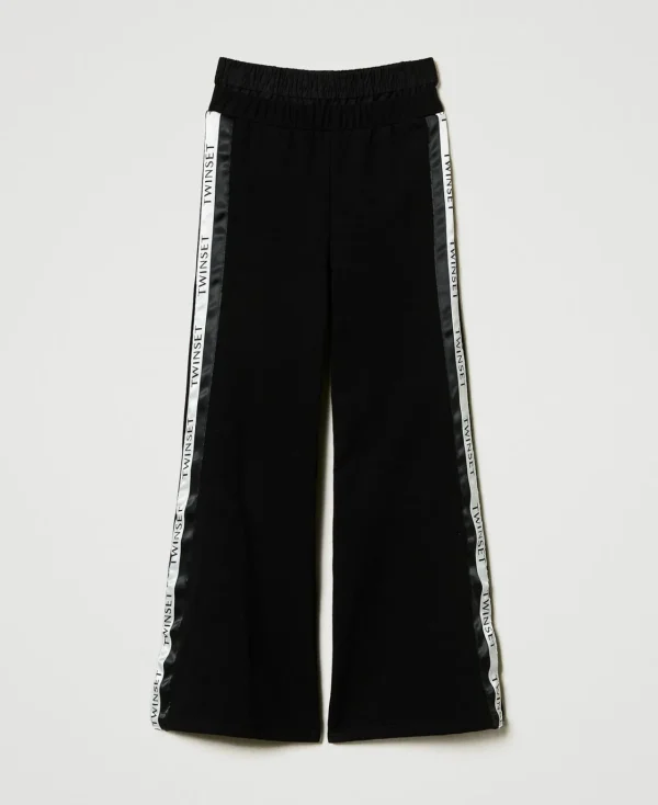 pantalon_palazzo_en_molle_1-1.webp Pantalons Et Jeans*TWINSET Milano Pantalon Palazzo En Molleton Avec Logo Noir