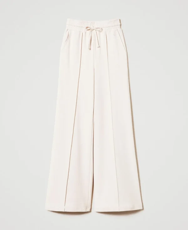 pantalon_palazzo_en_molle_1.webp Pantalons Larges Et Palazzo*TWINSET Milano Pantalon Palazzo En Molleton Blanc « Old White »