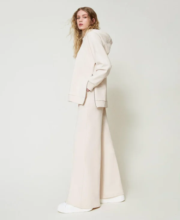 pantalon_palazzo_en_molle_2.webp Pantalons Larges Et Palazzo*TWINSET Milano Pantalon Palazzo En Molleton Blanc « Old White »