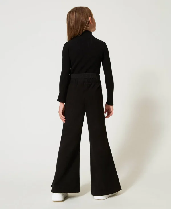 pantalon_palazzo_en_molle_3-1.webp Pantalons Et Jeans*TWINSET Milano Pantalon Palazzo En Molleton Avec Logo Noir