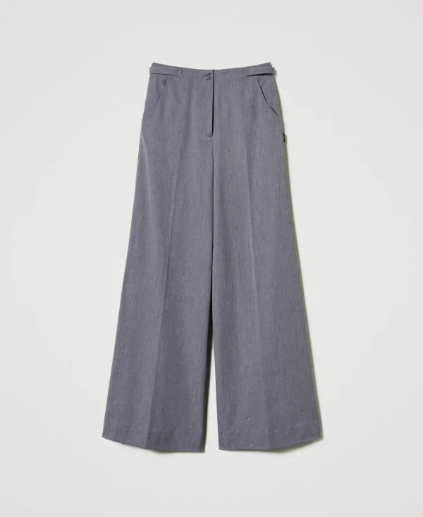 Pantalons Larges Et Palazzo*TWINSET Milano Pantalon Palazzo MYFO Avec Broderie Gris Moyen Mélangé