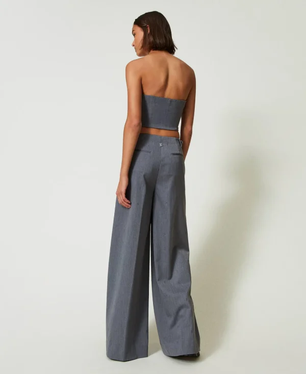 Pantalons Larges Et Palazzo*TWINSET Milano Pantalon Palazzo MYFO Avec Broderie Gris Moyen Mélangé