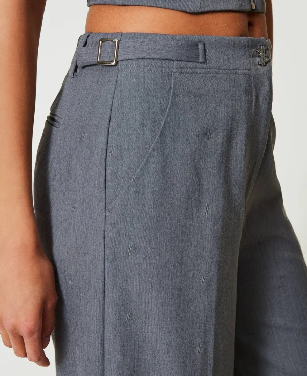 Pantalons Larges Et Palazzo*TWINSET Milano Pantalon Palazzo MYFO Avec Broderie Gris Moyen Mélangé