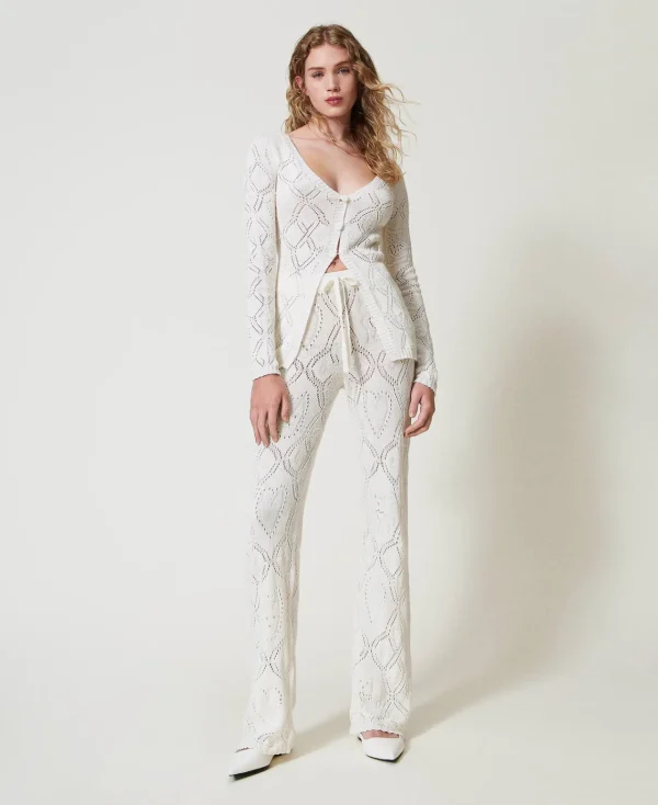 Pantalons Droits Et Cigarette*TWINSET Milano Pantalon Sans Coutures En Fil Treeblend Blanc Neige