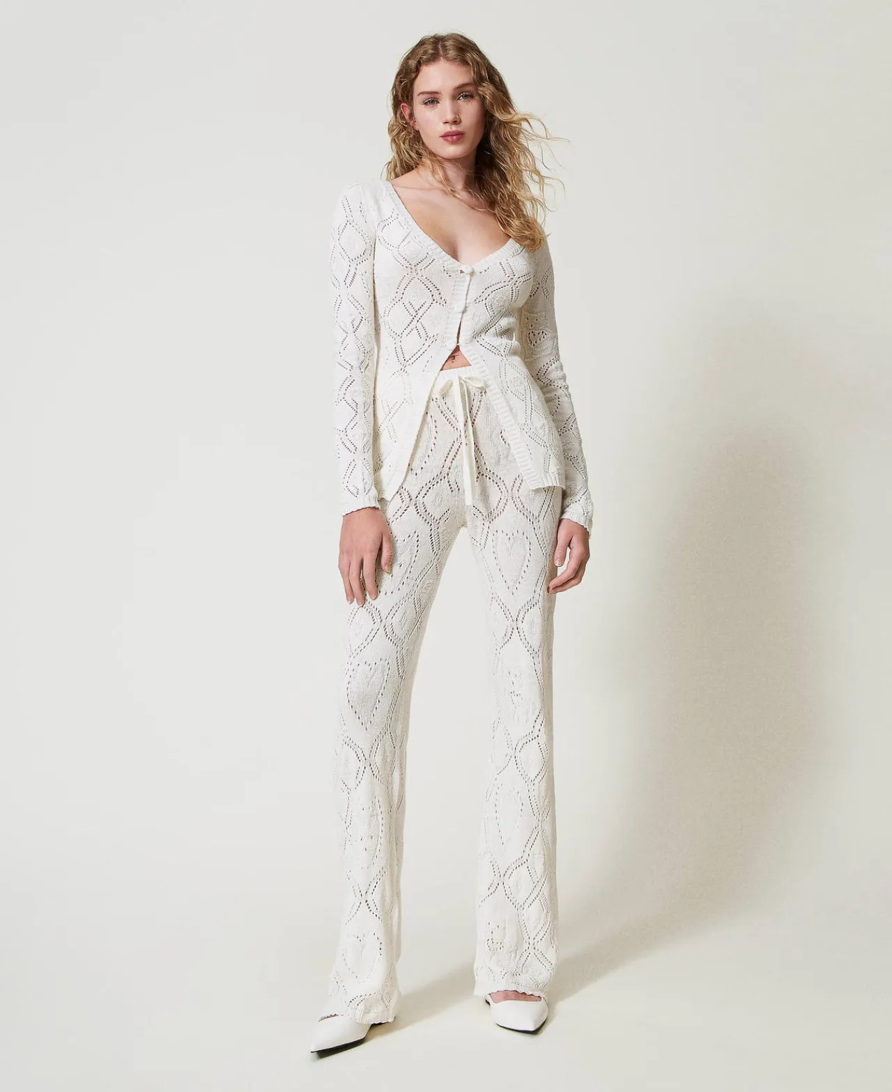 Pantalons Droits Et Cigarette*TWINSET Milano Pantalon Sans Coutures En Fil Treeblend Blanc Neige