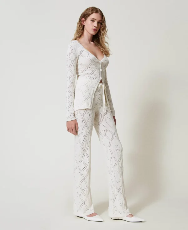 Pantalons Droits Et Cigarette*TWINSET Milano Pantalon Sans Coutures En Fil Treeblend Blanc Neige