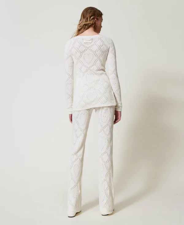 Pantalons Droits Et Cigarette*TWINSET Milano Pantalon Sans Coutures En Fil Treeblend Blanc Neige