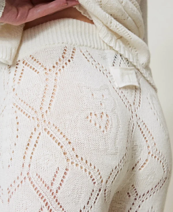 Pantalons Droits Et Cigarette*TWINSET Milano Pantalon Sans Coutures En Fil Treeblend Blanc Neige
