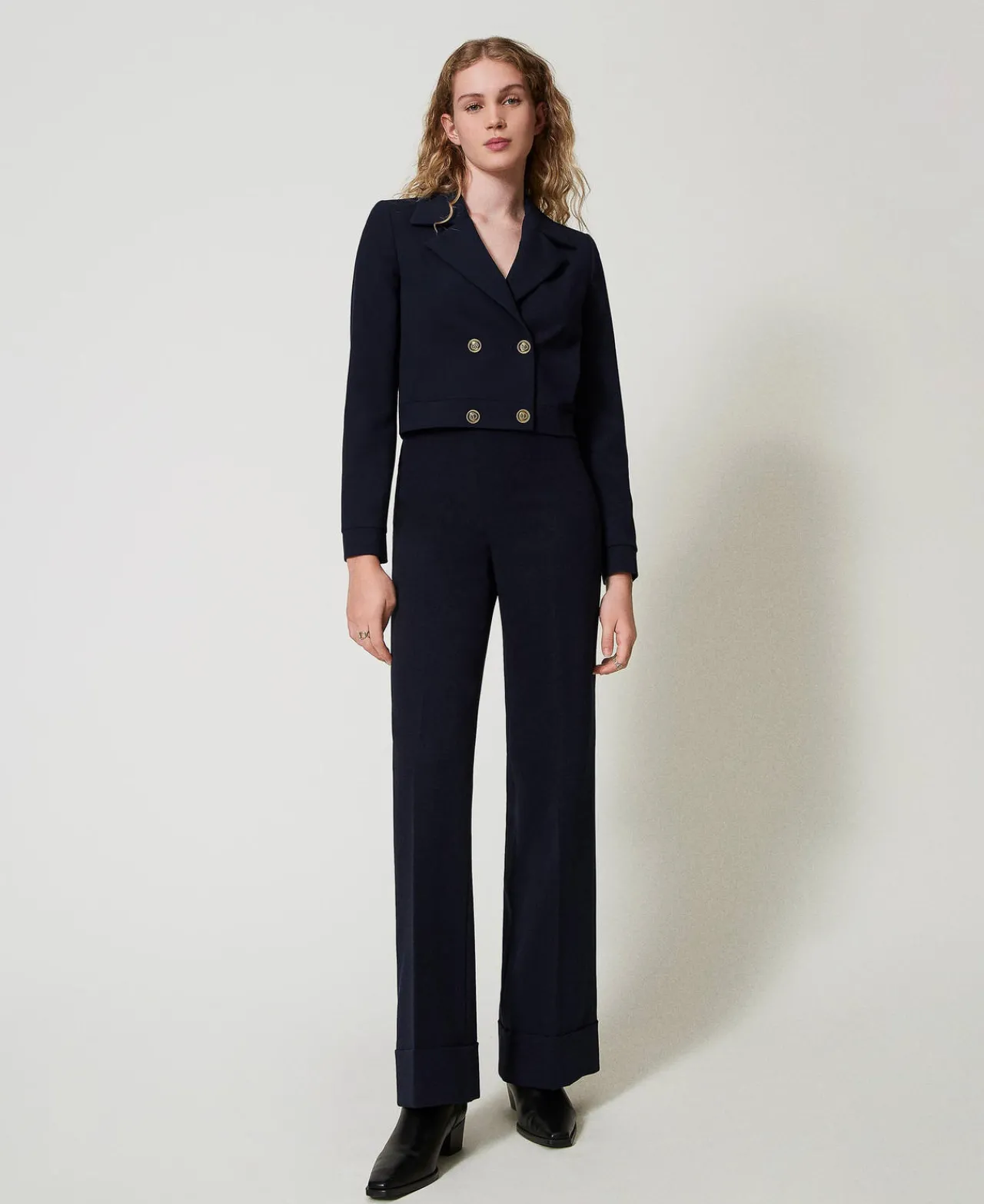 pantalon_taille_haute_en__0.webp Pantalons Élégants | Pantalons Droits Et Cigarette*TWINSET Milano Pantalon Taille Haute En Crêpe Cady Bleu Classique
