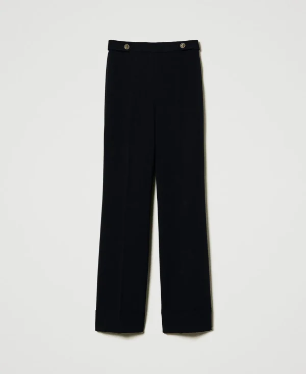 Pantalons Élégants | Pantalons Droits Et Cigarette*TWINSET Milano Pantalon Taille Haute En Crêpe Cady Bleu Classique