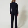 Pantalons Élégants | Pantalons Droits Et Cigarette*TWINSET Milano Pantalon Taille Haute En Crêpe Cady Bleu Classique