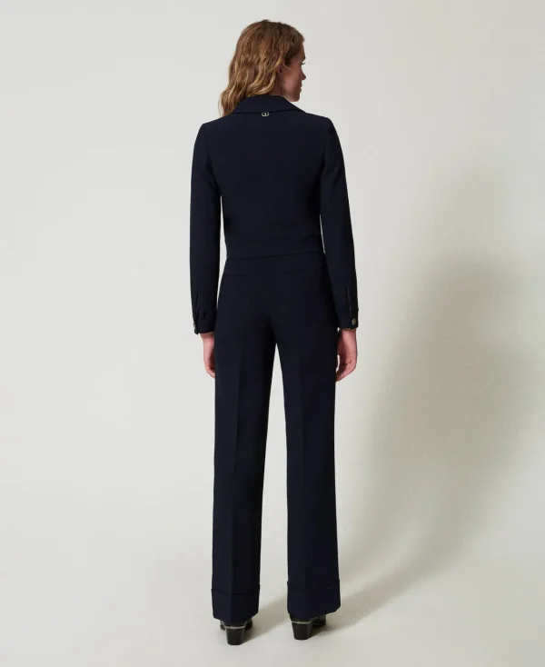 Pantalons Élégants | Pantalons Droits Et Cigarette*TWINSET Milano Pantalon Taille Haute En Crêpe Cady Bleu Classique