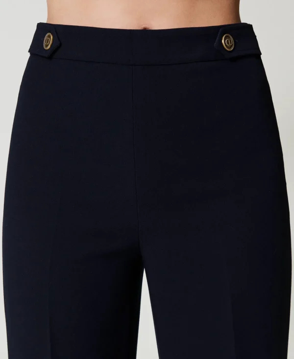 Pantalons Élégants | Pantalons Droits Et Cigarette*TWINSET Milano Pantalon Taille Haute En Crêpe Cady Bleu Classique
