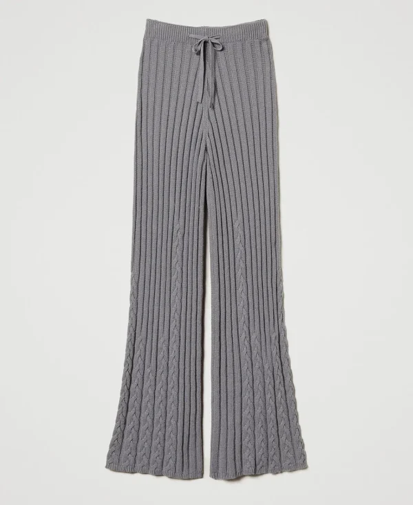 Pantalons Évasés*TWINSET Milano Pantalon évasé En Fil Treeblend Avec Torsades Gris Fumée Clair