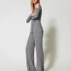 Pantalons Évasés*TWINSET Milano Pantalon évasé En Fil Treeblend Avec Torsades Gris Fumée Clair