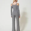 Pantalons Évasés*TWINSET Milano Pantalon évasé En Fil Treeblend Avec Torsades Gris Fumée Clair