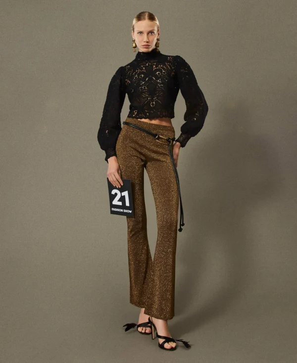 Pantalons Élégants | Pantalons Évasés*TWINSET Milano Pantalon évasé En Maille Avec Lurex Bicolore Fondant/Or Foncé