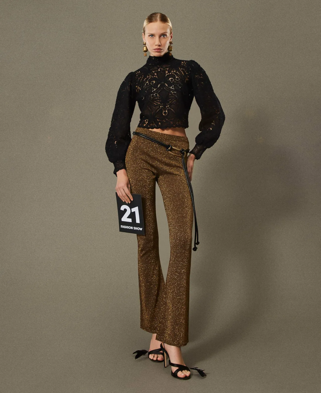 pantalon_vas_en_maille_av_0-2.webp Pantalons Élégants | Pantalons Évasés*TWINSET Milano Pantalon évasé En Maille Avec Lurex Bicolore Fondant/Or Foncé