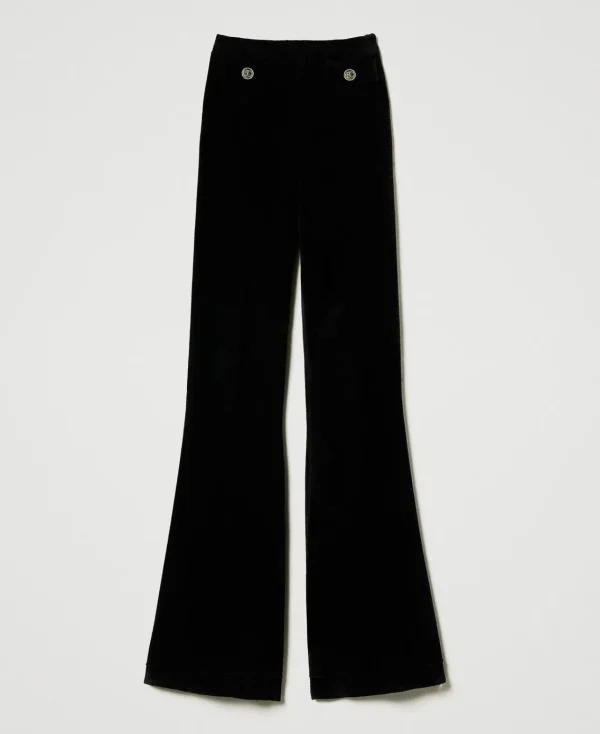 Pantalons Élégants | Pantalons Évasés*TWINSET Milano Pantalon évasé En Maille Avec Boutons Oval T Noir