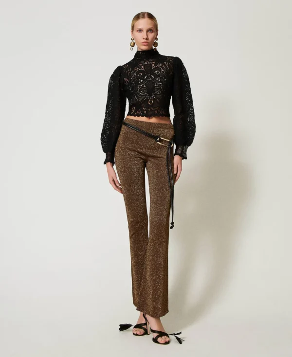 Pantalons Élégants | Pantalons Évasés*TWINSET Milano Pantalon évasé En Maille Avec Lurex Bicolore Fondant/Or Foncé