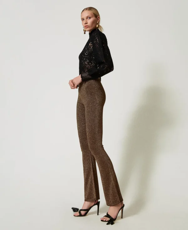 Pantalons Élégants | Pantalons Évasés*TWINSET Milano Pantalon évasé En Maille Avec Lurex Bicolore Fondant/Or Foncé