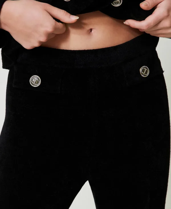 Pantalons Élégants | Pantalons Évasés*TWINSET Milano Pantalon évasé En Maille Avec Boutons Oval T Noir