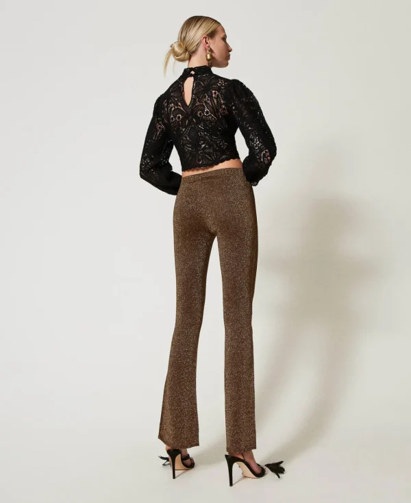Pantalons Élégants | Pantalons Évasés*TWINSET Milano Pantalon évasé En Maille Avec Lurex Bicolore Fondant/Or Foncé