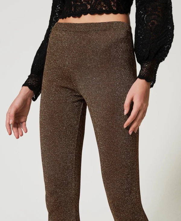 Pantalons Élégants | Pantalons Évasés*TWINSET Milano Pantalon évasé En Maille Avec Lurex Bicolore Fondant/Or Foncé