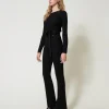 pantalon_vas_en_maille_ct_0.webp Pantalons Évasés*TWINSET Milano Pantalon évasé En Maille Côtelée Noir