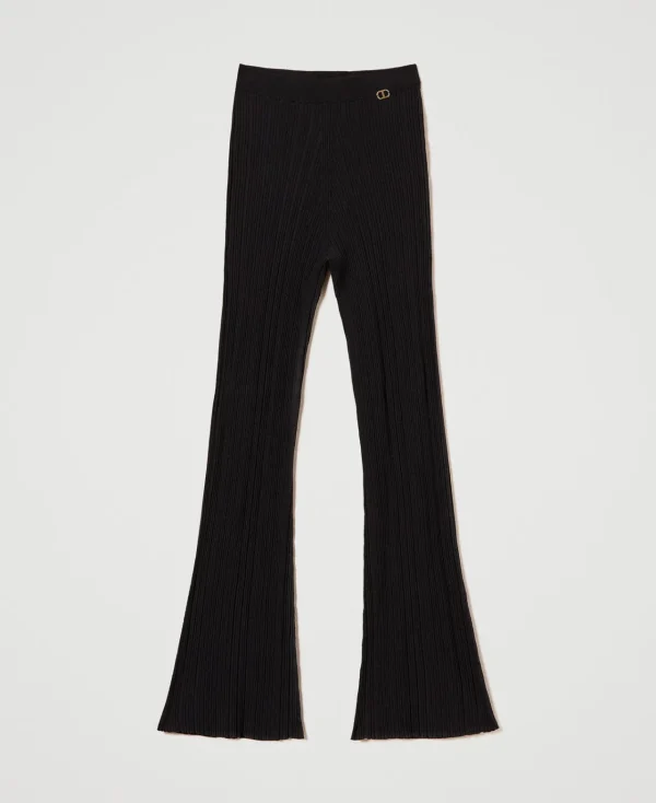 pantalon_vas_en_maille_ct_1.webp Pantalons Évasés*TWINSET Milano Pantalon évasé En Maille Côtelée Noir