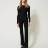 pantalon_vas_en_maille_ct_2.webp Pantalons Évasés*TWINSET Milano Pantalon évasé En Maille Côtelée Noir