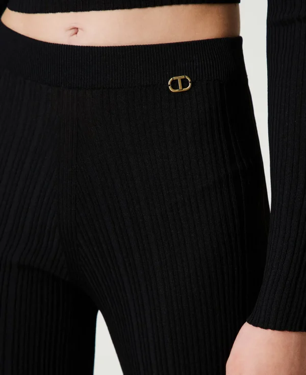 pantalon_vas_en_maille_ct_4.webp Pantalons Évasés*TWINSET Milano Pantalon évasé En Maille Côtelée Noir