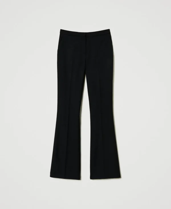 Pantalons Élégants | Pantalons Évasés*TWINSET Milano Pantalon évasé En Sergé De Laine Mélangée Noir