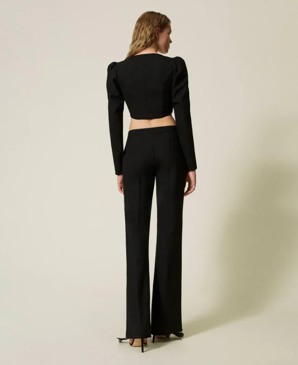 Pantalons Élégants | Pantalons Évasés*TWINSET Milano Pantalon évasé En Sergé De Laine Mélangée Noir