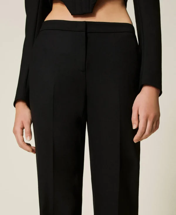 Pantalons Élégants | Pantalons Évasés*TWINSET Milano Pantalon évasé En Sergé De Laine Mélangée Noir