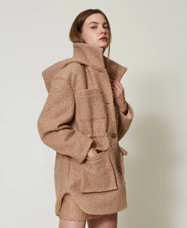 parka_en_drap_fronc_2.webp Manteaux Et Trenchs*TWINSET Milano Parka En Drap Froncé Marron « Beaver »