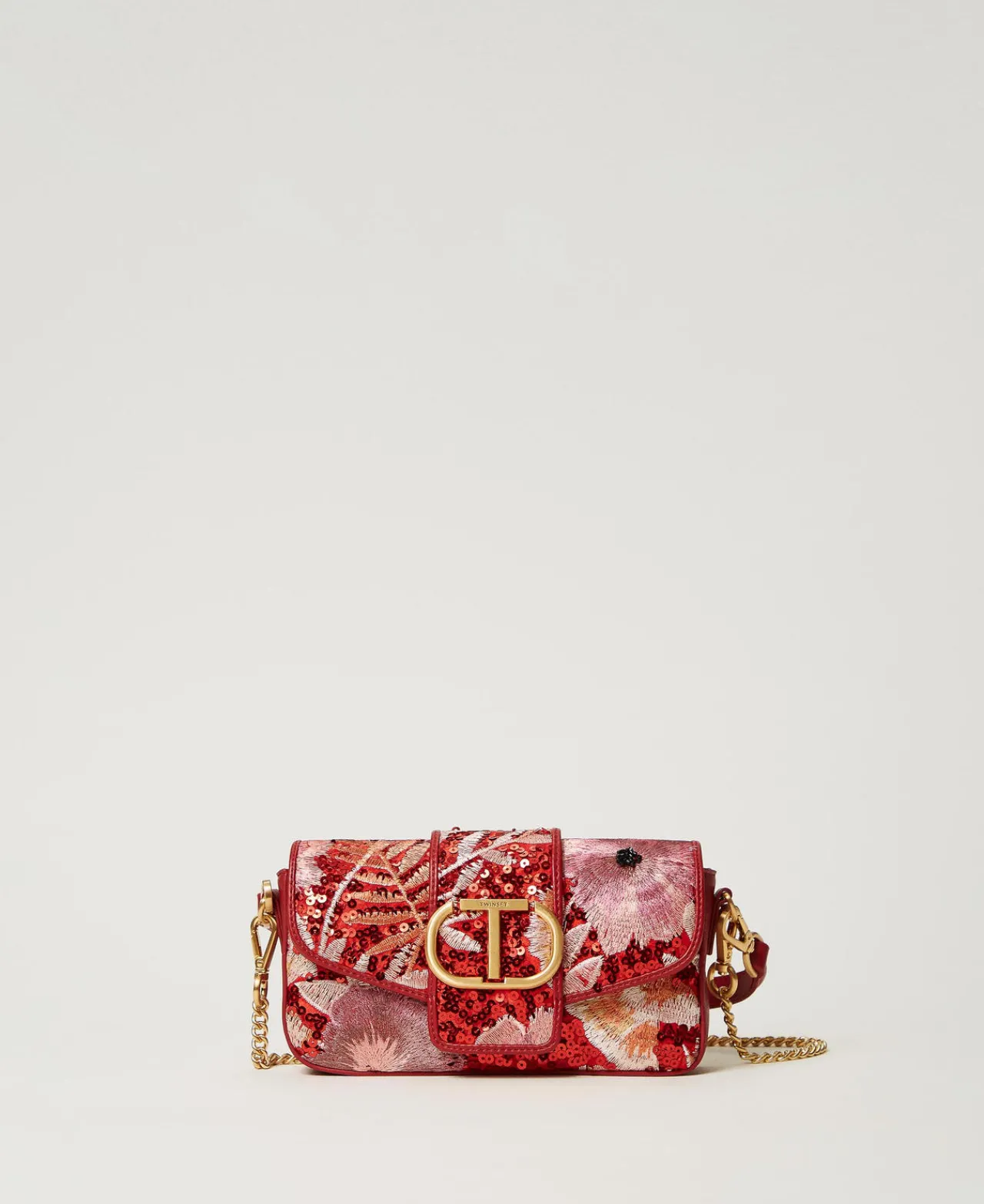 Sacs Porté Épaule | Sacs À Bandoulière*TWINSET Milano Petit Sac à Bandoulière «Amie» Avec Broderie Grandes Fleurs Rouge/Red Plum