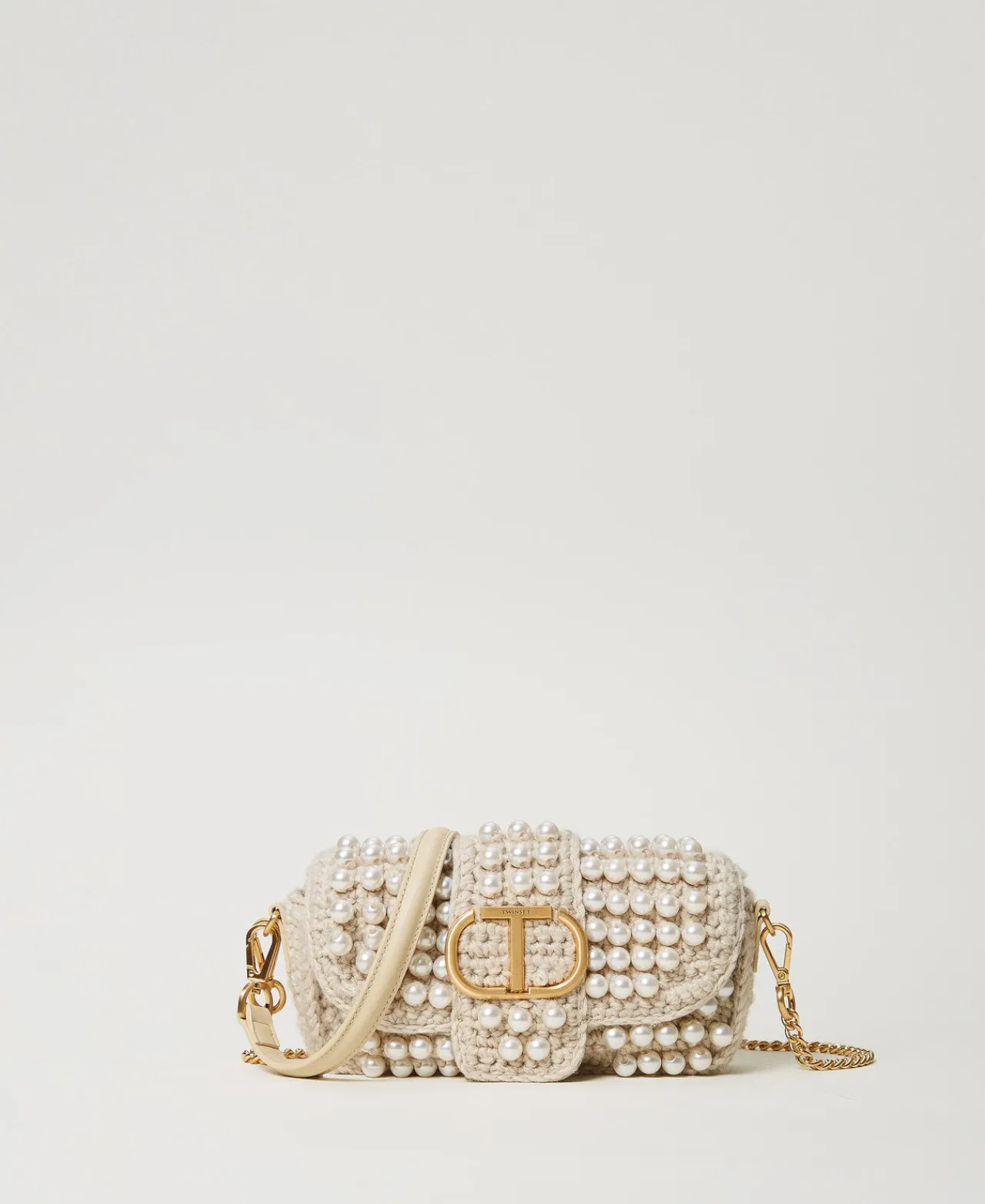 Sacs Porté Épaule | Sacs À Bandoulière*TWINSET Milano Petit Sac à Bandoulière «Amie» En Crochet Avec Perles Blanc « Old White »