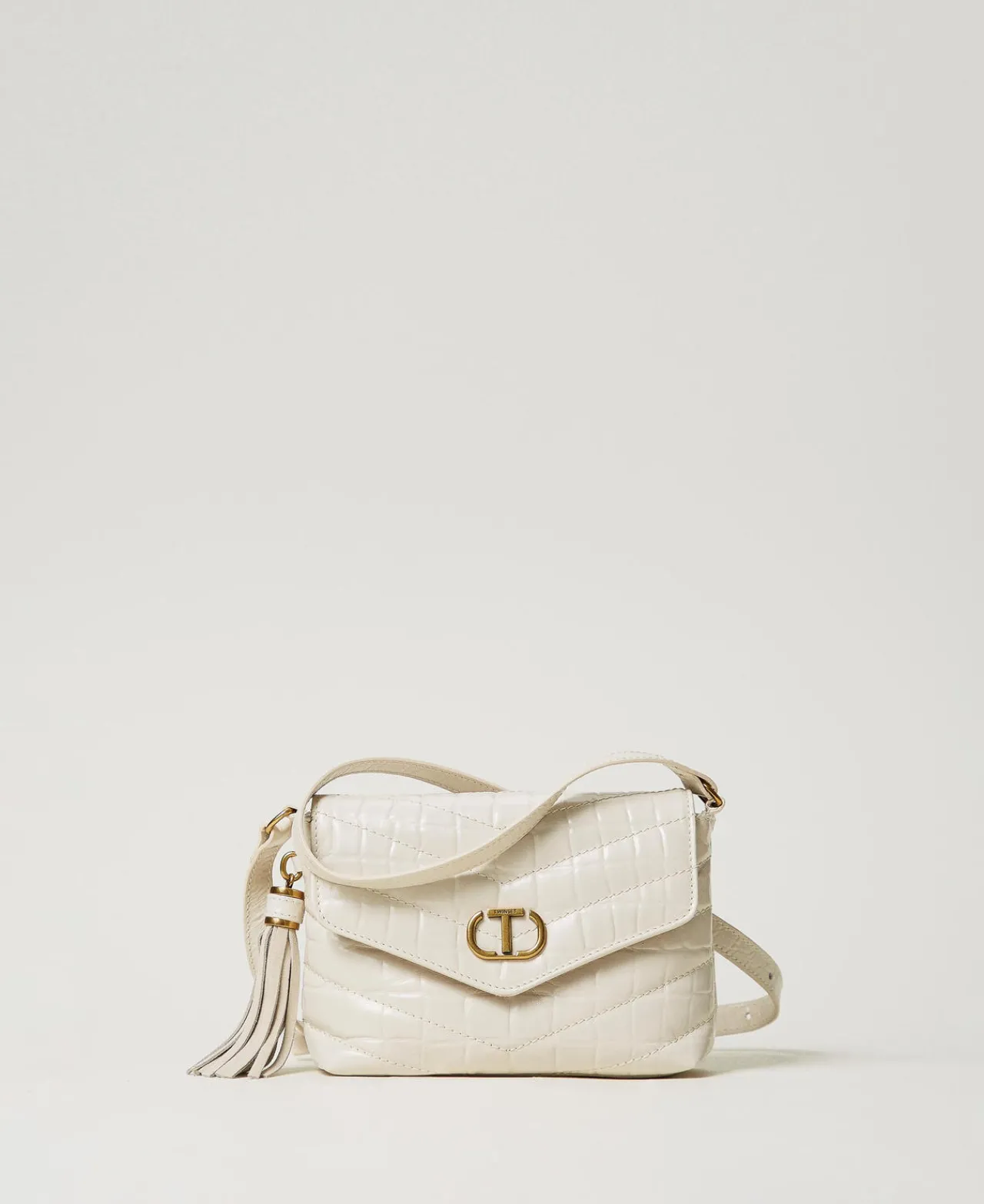 Mini Sacs | Sacs Porté Épaule*TWINSET Milano Petit Sac à Bandoulière «Dreamy» En Cuir Imprimé Croco Blanc « White Cream »