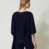 poncho_asymtrique_en_mail_3.webp Ponchos*TWINSET Milano Poncho Asymétrique En Maille Bleu Blackout