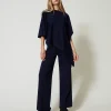 poncho_asymtrique_en_mail_5.webp Ponchos*TWINSET Milano Poncho Asymétrique En Maille Bleu Blackout