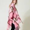 Ponchos*TWINSET Milano Poncho En Drap Avec Franges Multicolore Carreau Rose « Crystal Pink »